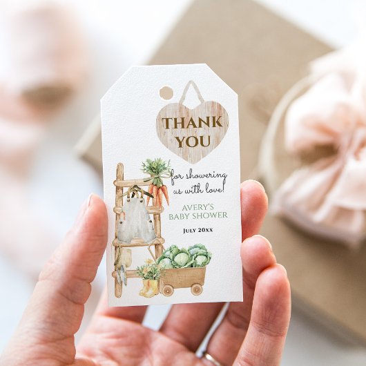 Rustikale Babydusche dank Bauernhof Geschenkanhänger