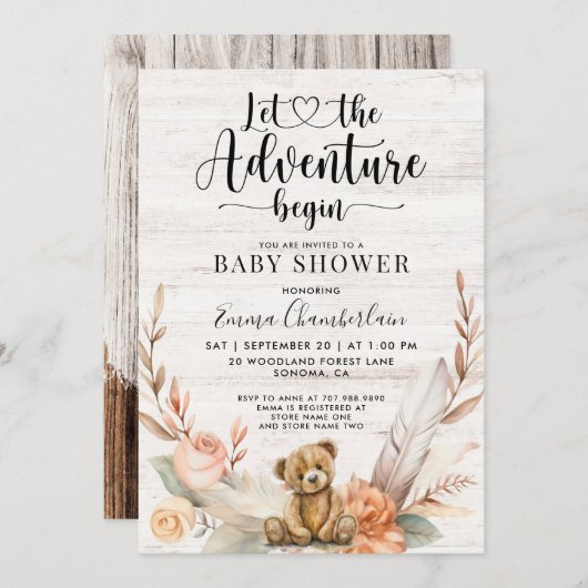 Rustikale Babydusche Erlebnisanfänger Einladung (Vorne/Hinten)