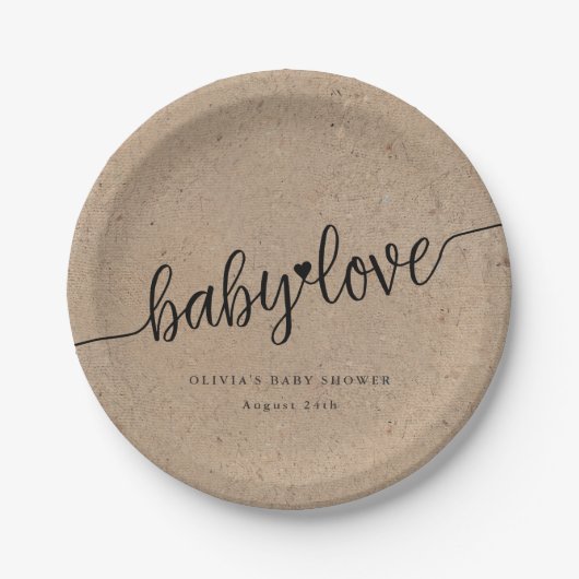 Rustikale Babydusche, Kraft Baby Liebe Custom Pappteller (Vorderseite)