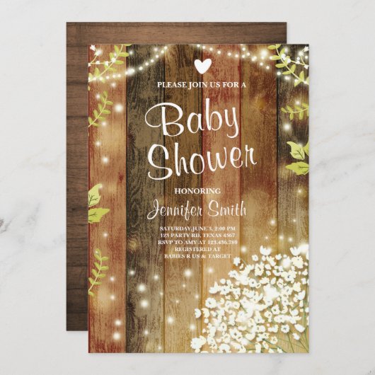 Rustikale Babydusche lädt zum Atmen ein. Einladung (Vorne/Hinten)