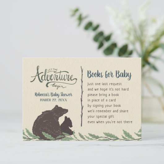 Rustikale Babydusche mit kleiner Bärenbuchkarte Begleitkarte (Stehend Vorderseite)