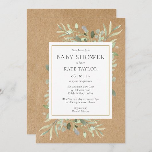 Rustikale Babydusche|Sprinkle Wasserfarbenwelt Einladung (Vorne/Hinten)