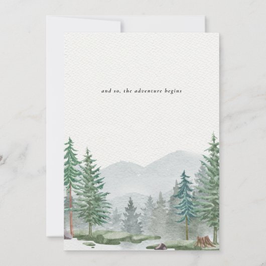 Rustikale Babydusche Wasserfarbenwald Einladung (Rückseite)