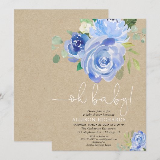 Rustikale Babynacht Blütendusche Einladung (Vorne/Hinten)