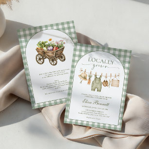 Rustikale Babyparty auf dem Bauernmarkt mit lokale Einladung
