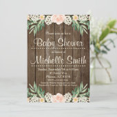 Rustikale Babyparty-Einladung, Spitze, mit Blumen Einladung (Stehend Vorderseite)