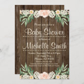 Rustikale Babyparty-Einladung, Spitze, mit Blumen Einladung (Vorne/Hinten)