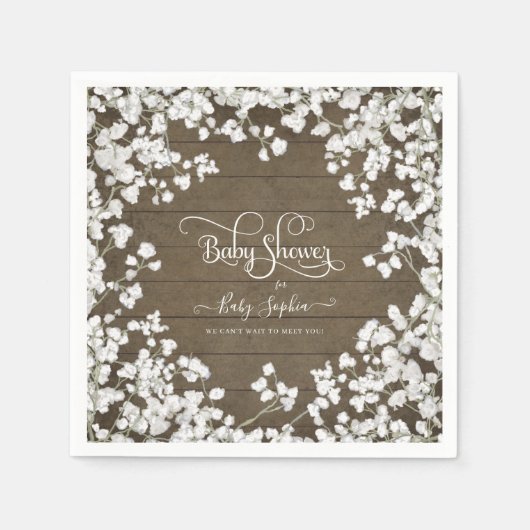 Rustikale Babys atmen weiße Blütendusche Serviette (Vorderseite)