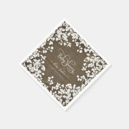 Rustikale Babys atmen weiße Blütendusche Serviette (Ecke)