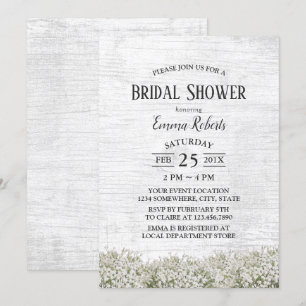 Rustikale Baby's Breath Blumen Scheunen Brautparty Einladung