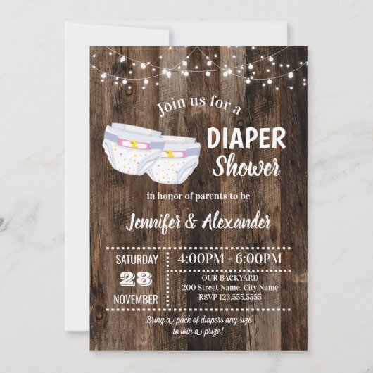 Rustikale Babywaschdusche Einladung (Vorderseite)