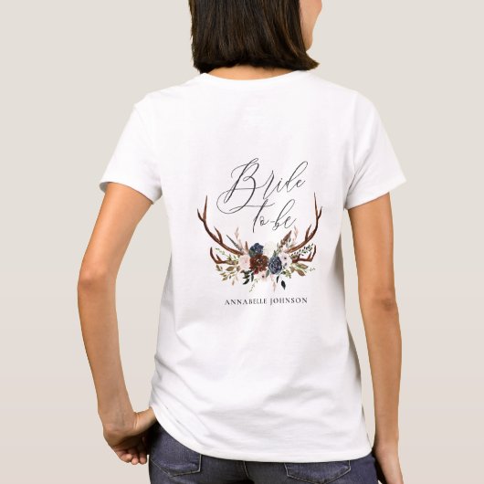 rustikale Bachelorette-Braut als Blumengeweih T-Shirt (Rückseite)