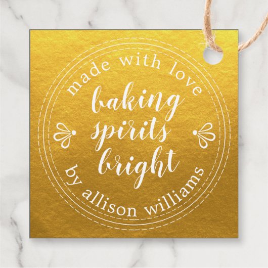 Rustikale Backbrillengläser Bright Holiday Gold Geschenkanhänger (Rückseite)