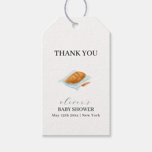 Rustikale Backbun in der Oven-Baby-Dusche Geschenkanhänger (Vorderseite)