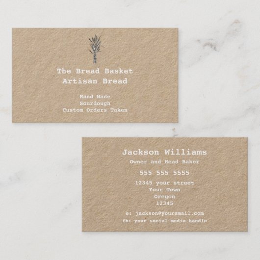 Rustikale Bäckerei | Bündel von Kraft von Weizen Visitenkarte (Vorne/Hinten)