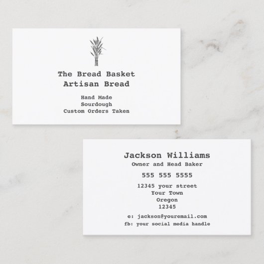 Rustikale Bäckerei | Weizenbündel Visitenkarte (Vorne/Hinten)