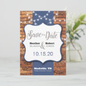 Rustikale Background Blue Akzente Save the Date (Stehend Vorderseite)