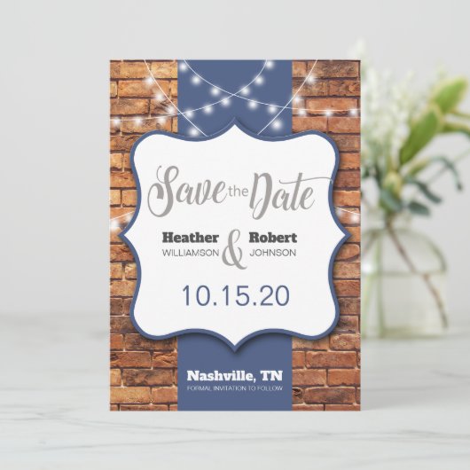 Rustikale Background Blue Akzente Save the Date (Stehend Vorderseite)