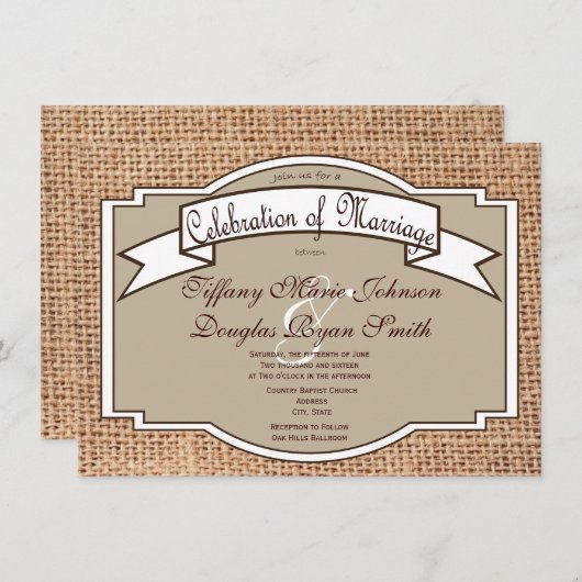 Rustikale Banner Burlap Print Hochzeit Einladungen (Vorne/Hinten)