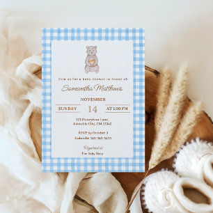 Rustikale Bär Blau Aquarell Gingham Baby Shower Einladung