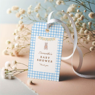 Rustikale Bär Blau Wasserfarbe Gingham-Baby-Party Geschenkanhänger