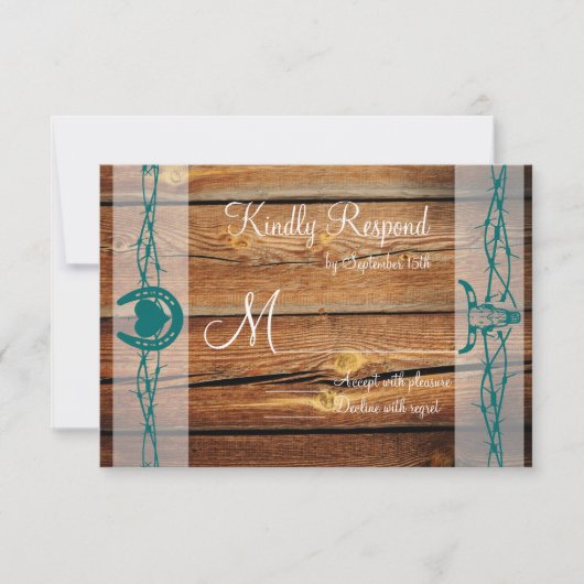 Rustikale Barbed Wire Horseshoe Wedding RSVP Cards (Vorderseite)