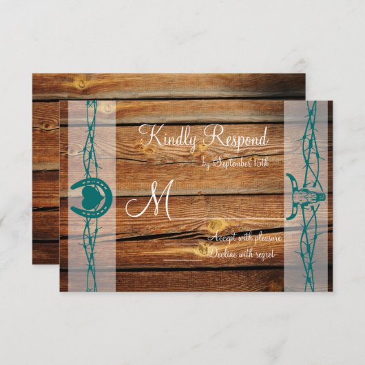 Rustikale Barbed Wire Horseshoe Wedding RSVP Cards (Vorne/Hinten)