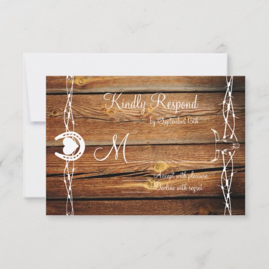 Rustikale Barbed Wire Horseshoe Wedding RSVP Cards (Vorderseite)