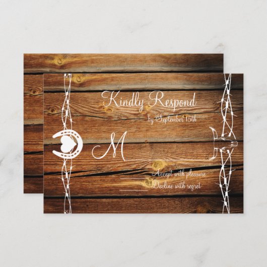 Rustikale Barbed Wire Horseshoe Wedding RSVP Cards (Vorne/Hinten)