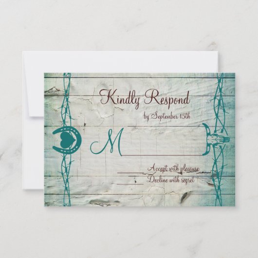 Rustikale Barbed Wire Horseshoe Wedding RSVP Cards Karte (Vorderseite)