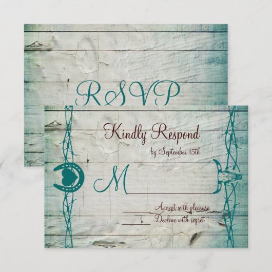 Rustikale Barbed Wire Horseshoe Wedding RSVP Cards Karte (Vorne/Hinten)