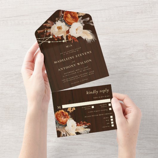 Rustikale Barblume Botanischer Fall Boho Hochzeit All In One Einladung (Abreißen)