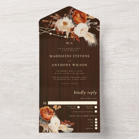 Rustikale Barblume Botanischer Fall Boho Hochzeit All In One Einladung (Innen Boden)