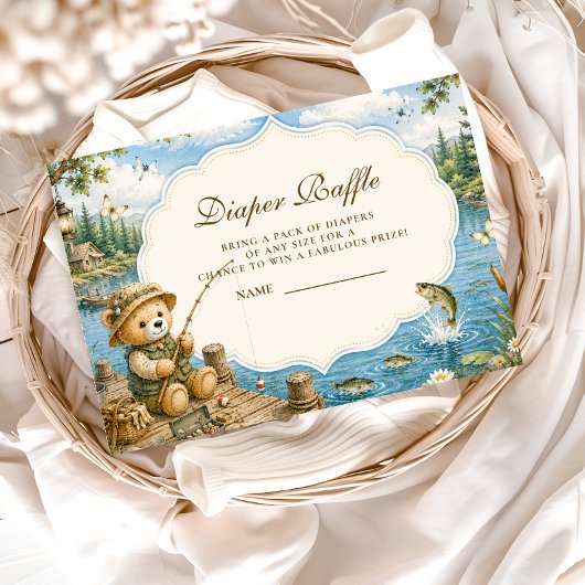 Rustikale Bären-Angeln-Windel-Raffle Begleitkarte