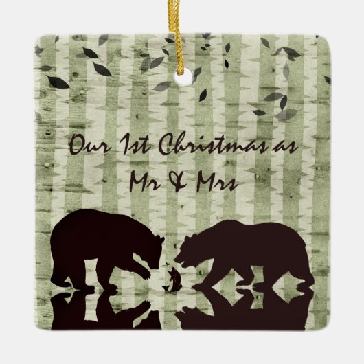 Rustikale Bären, Birkenbäume 1. Weihnachtsmann & M Keramikornament (Vorderseite)