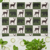 Rustikale Bären- und Hirschplätze, dunkelgrüne und Geschirrtuch (Gefaltet)