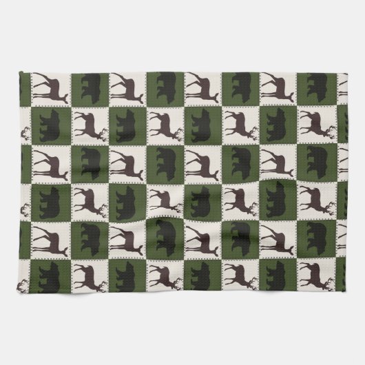 Rustikale Bären- und Hirschplätze, dunkelgrüne und Geschirrtuch (Horizontal)