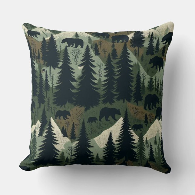 Rustikale Bären- und Waldlandschaft Kissen (Vorderseite)
