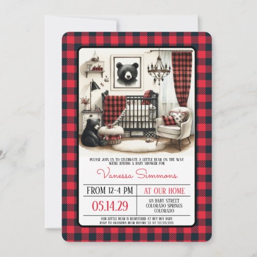 Rustikale Bärendusche Kinderzimmer Einladung (Vorderseite)