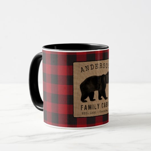 Rustikale Bärenfamilie Rotes Buffalo Kariert Burla Tasse (Vorderseite Links)