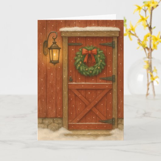 Rustikale Barenttür Weihnachtskarte Karte (Gelbe Blume)