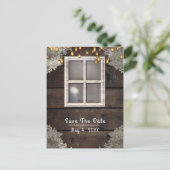 Rustikale Barfensterleuchten Save the Date Ankündigungspostkarte (Stehend Vorderseite)