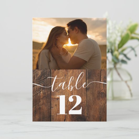 Rustikale Barholz Boho Foto Tischnummer (Stehend Vorderseite)
