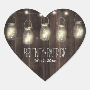 Rustikale Barholz Mason Jar Gastgeschenke Hochzeit Herz-Aufkleber