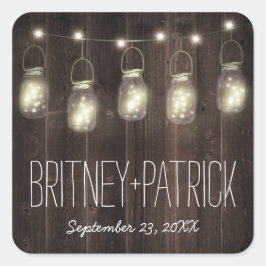 Rustikale Barholz Mason Jar Gastgeschenke Hochzeit Quadratischer Aufkleber