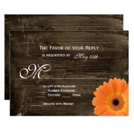 Rustikale Barholz-Orange Daisy Wedding RSVP-Karten RSVP Karte