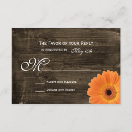 Rustikale Barholz-Orange Daisy Wedding RSVP-Karten RSVP Karte