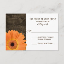 Rustikale Barholz-Orange Daisy Wedding RSVP-Karten