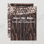 Rustikale Bark Wood & String Lights Herbsteinladun Ankündigungspostkarte (Vorne/Hinten)
