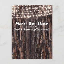 Rustikale Bark Wood & String Lights Herbsteinladun Ankündigungspostkarte